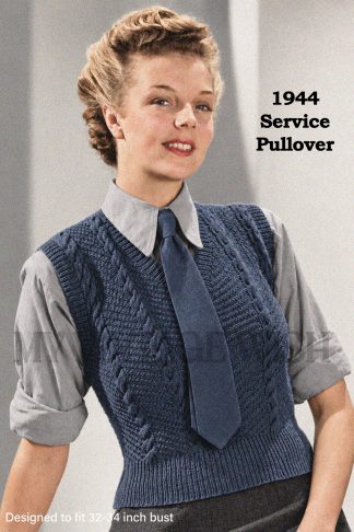 1940s Women’s On Duty Service Pullover Knitting Pattern – 1944