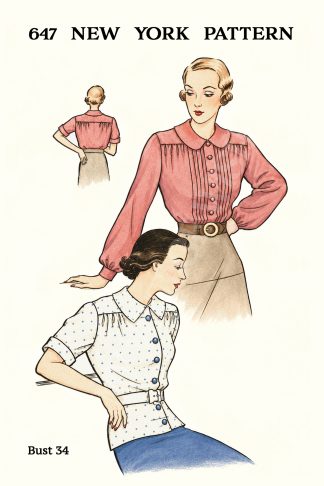 1930s Peplum Blouse Sewing Pattern – Pleated Front & Square Yoke