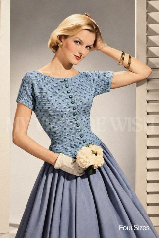 1950s Crochet Blouse Pattern – Button Front, Wide Neck, Bust 32–38"