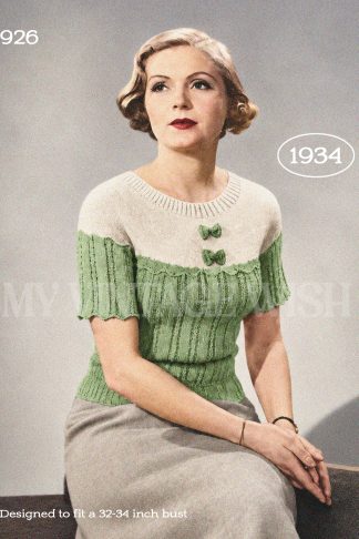 1934 Yoked Jumper with Bows Knitting Pattern – Two Colour Design