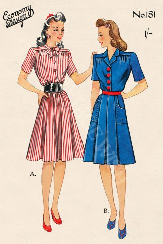 1940s Wartime Shirt Dress Pattern with Pockets