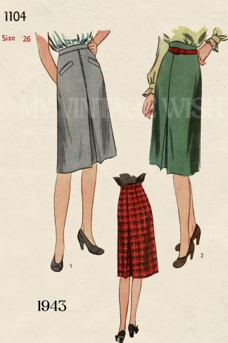1940s Slim Skirt Sewing Pattern with Inverted Pleats & Welt Pockets