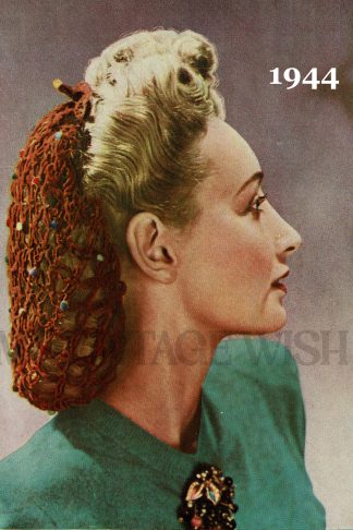 1940s Crochet Snood Pattern – Chenille Hair Net, Wool Cotton or Silk
