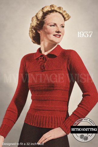 1930s Women's Easy Collared Jumper Knitting Pattern