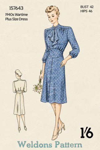 1940s Wartime Tie Neck Day Dress Sewing Pattern – Plus Size