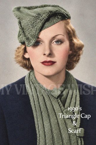 1930s Jaunty Knitted Beret Cap and Matching Scarf Pattern