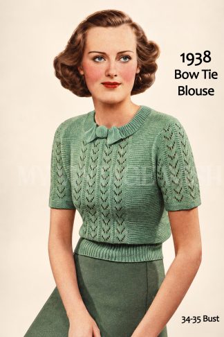 1938 Lace Panel Jumper Knitting Pattern – Short or Long Sleeves – Bust 34–35