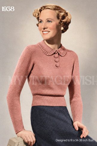 1930s Peter Pan Collar Jumper Knitting Pattern – Bust 34–38