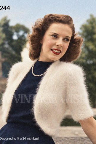 1940s Angora Bolero Knitting Pattern – Short or Long Sleeves – Bust 34