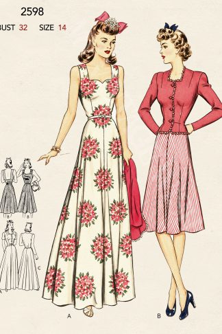 1940s Dress & Jacket Sewing Pattern – Day, Dinner & Evening Versions
