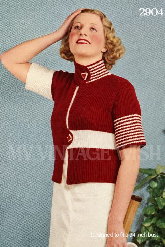 1930s Tennis Cardigan Knitting Pattern – Mandarin Collar