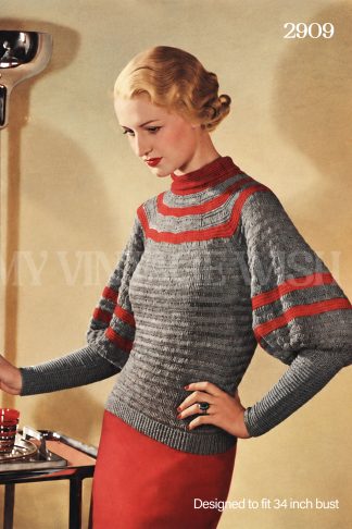 1933 Openwork Jumper Knitting Pattern – Circular Yoke & Puff Sleeves