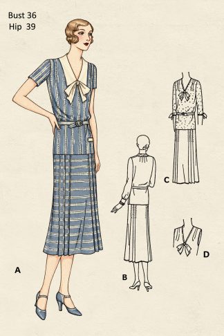 1920s Drop Waist Dress Sewing Pattern – Four Sleeve Options