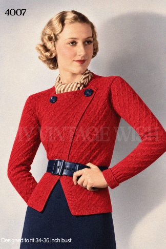 1930s Two-Way Jumper Knitting Pattern – Cable Knit Jacket