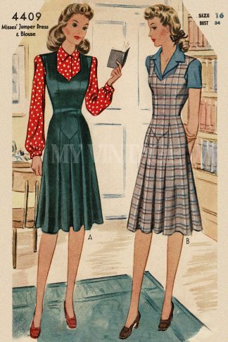 1940s Princess Jumper Pinafore Dress & Blouse Sewing Pattern