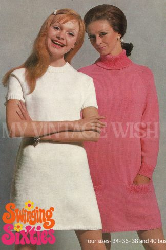 1960s Raglan Sleeve Mini Dress Knitting Pattern – Four Sizes