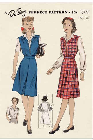 1940s Pinafore Jumper Dress & Blouse Sewing Pattern – Short or Bishop Sleeves