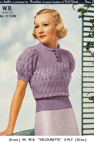 1930s Shell Stitch Jumper Knitting Pattern – Bust 32
