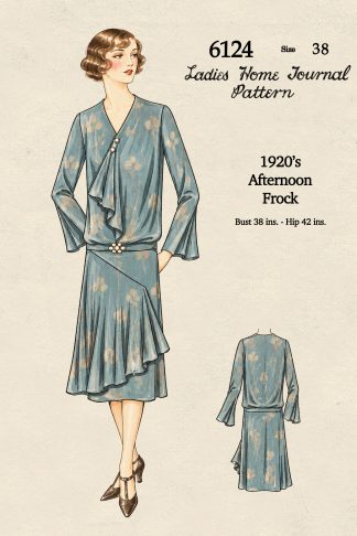 1920s Draped Afternoon Dress Sewing Pattern – Asymmetric Skirt & Flared Sleeves