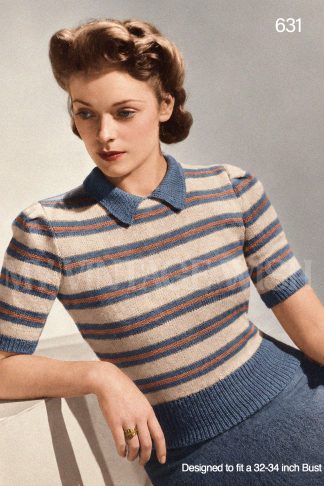 1930s Striped Polo Jumper Knitting Pattern – Short Sleeve