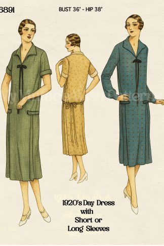 1920s Day Dress Sewing Pattern – Slip-Over Frock with Side Pleats