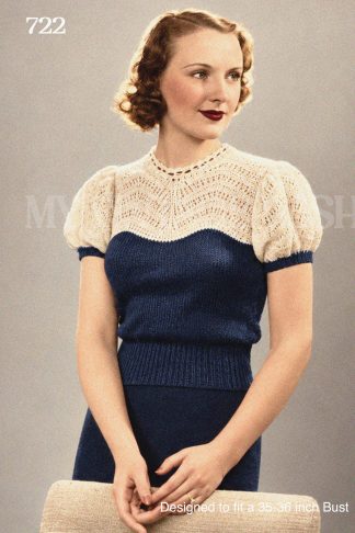 1930s Lace Yoke Jumper with Puff Sleeves – Vintage Knitting Pattern