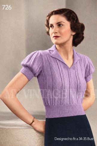 1930s Tailored Collared Jumper Knitting Pattern – Bust 34–35"