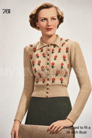 1930s Floral Embroidered Cardigan Knitting Pattern – Tyrolean Style