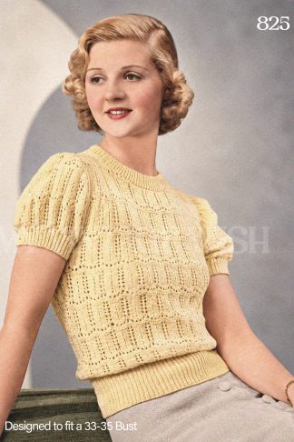 1930s Lace Stitch Summer Jumper Knitting Pattern – Bust 33–35"