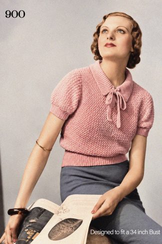 1930s Lacy Jumper with Turn-Down Collar & Bow – Bust 34–36
