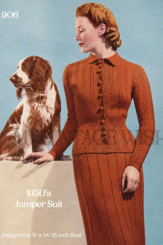 1930s Knitted Skirt and Cardigan Suit Pattern – Bust 34–35"