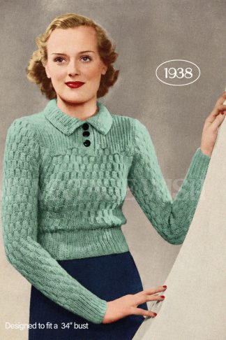 1930s Brick Pattern Winter Jumper Knitting Pattern – Bust 34"