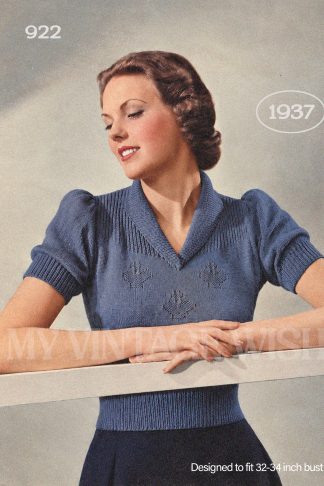 1930s Crown Motif Jumper Knitting Pattern – Rolled Neckline