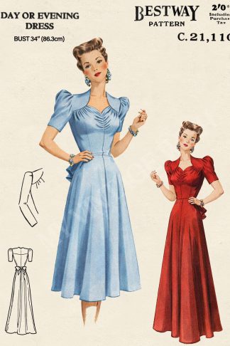 1940s Day or Evening Dress Sewing Pattern