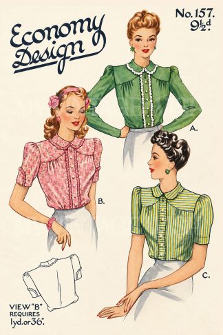 1940s Wartime Blouse Sewing Pattern – Long or Short Sleeves