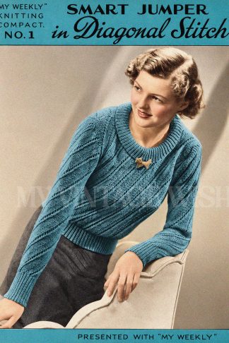 1930s Ladies Diagonal Stitch Jumper Knitting Pattern