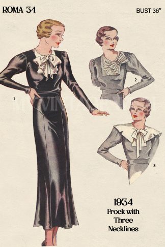 1930s Afternoon Dress Sewing Pattern – Velvet Frock with Three Neckline Styles