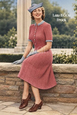 1930s Knitted Dress Pattern – Short Sleeves & Ribbed Waist