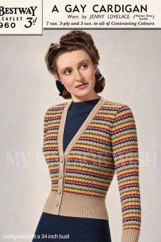 1940s Striped Cardigan Knitting Pattern – Bust 34